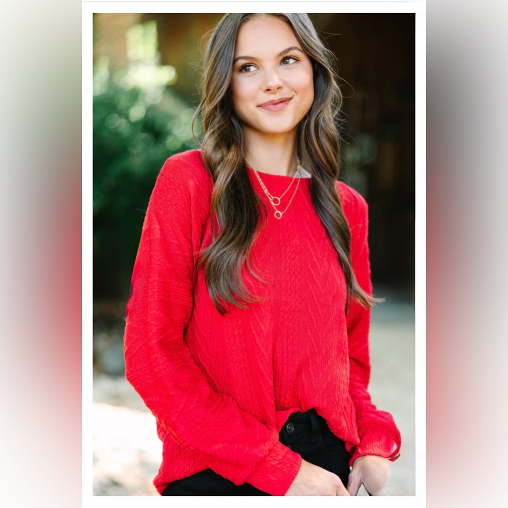 Red Cable Knit Pullover Sweater | Crew Neck | Lightweight | M | NWT | Mint Julep